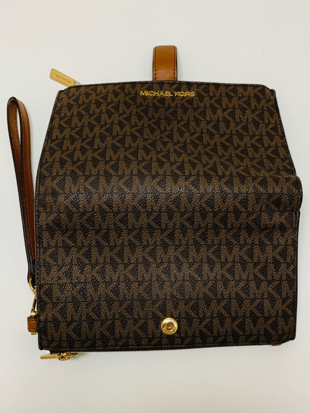 MICHAEL KORS Jet Set Double Zip Wristlet Wallet Brown Monogram Signature Print - Picture 13 of 16